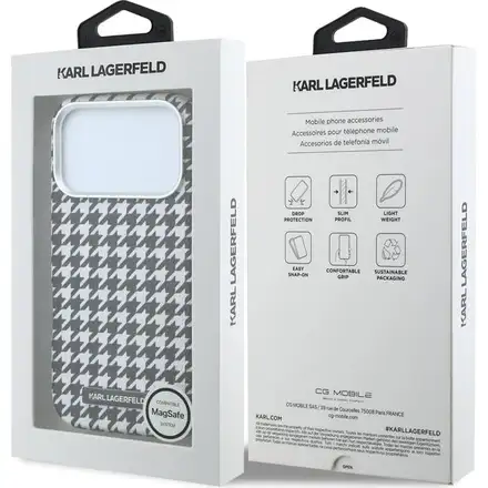 Karl Lagerfeld PU Houndstooth Resin Plate MagSafe kryt iPhone 17 Pro čierny