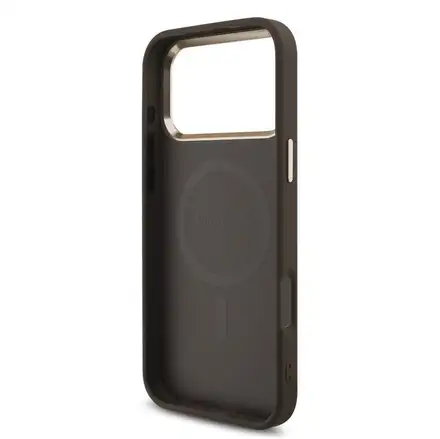 Guess PU Leather 4G Strass Triangle Logo Gold Frame MagSafe kryt iPhone 18 Pro hnedý