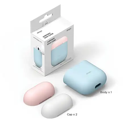 Elago Airpods Silicone Duo Case - Pastel Blue/ Pink, White