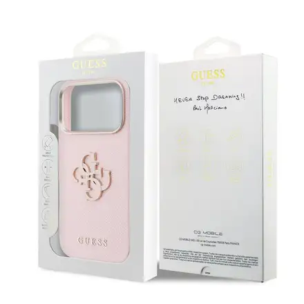 Guess PU Resin Logo kryt iPhone 17 Pro ružový