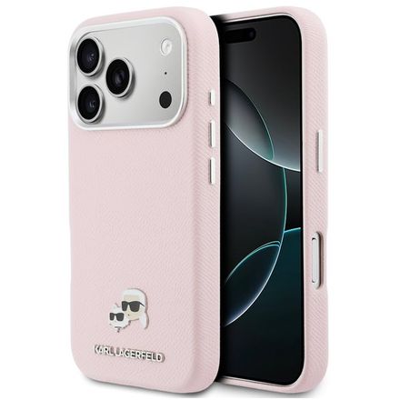 Karl Lagerfeld PU Karl and Choupette Heads Pins MagSafe kryt iPhone 17 Pro ružový