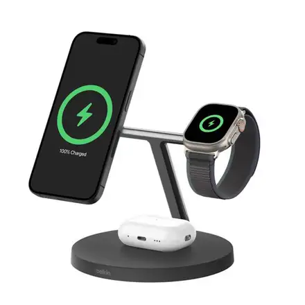 Belkin Boost Charge Pro 3-in-1 Magnetic Wireless Charging Stand with Qi2 15W - Black