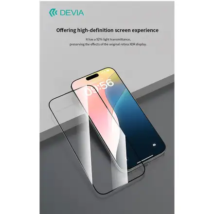 Devia ochranné sklo Van Series Anti-Static pre iPhone 16/15 - Black Frame