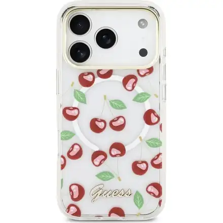Guess IML Glitter Cherry MagSafe kryt iPhone 17 Pro biely