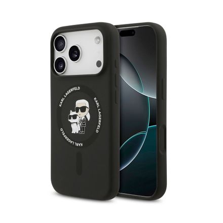 Karl Lagerfeld Liquid Silicone Karl and Choupette MagSafe kryt iPhone 18 Pro čierny