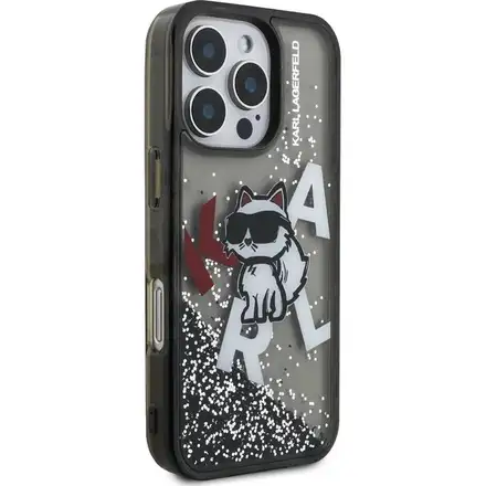 Karl Lagerfeld Liquid Glitter Scattered Choupette kryt iPhone 16 Pro čierny