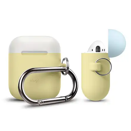 Elago Airpods Silicone Duo Hang Case - Yellow/ White, Pastel Blue