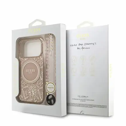 Guess IML Flowers Allover Strap MagSafe kryt iPhone 18 Pro ružový