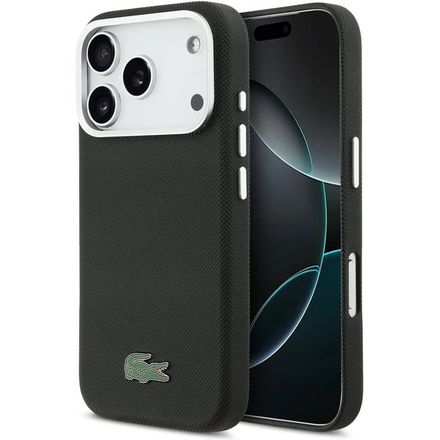 Lacoste Iconic Petit Pique Metal Logo MagSafe kryt iPhone 17 Pro Max čierny