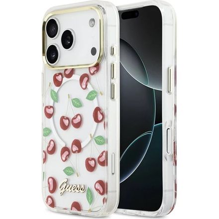 Guess IML Glitter Cherry MagSafe kryt iPhone 17 Pro biely