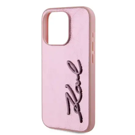 Karl Lagerfeld Wrinkled PU Signature Logo kryt iPhone 15 Pro Max ružový