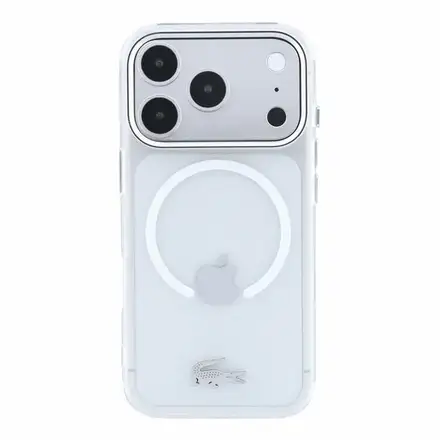 Lacoste IML Frosted Petit Pique Metal Logo MagSafe kryt iPhone 18 Pro Max priehľadný