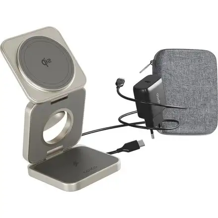 iStores by Epico UltraBase Qi2 3in1 Fold Alu Mag+ Wireless Charging Stand EF55 - titanová