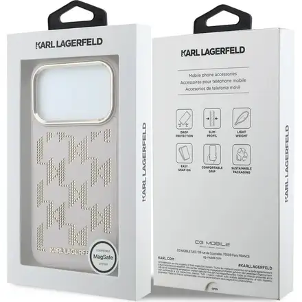 Karl Lagerfeld PU Perforated Monogram MagSafe MagSafe kryt iPhone 17 Pro Max ružový