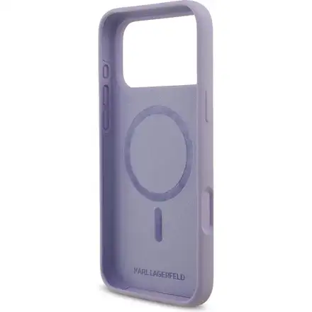 Karl Lagerfeld Liquid Silicone Karl a Choupette MagSafe kryt iPhone 17 Pro Max fialový