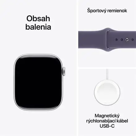 Apple Watch Series 11 GPS 46mm Strieborný hliník s hmlisto fialovým športovým remienkom - S/M
