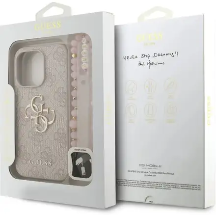 Guess PU 4G Metal Logo Strap kryt iPhone 15 Pro Max ružový
