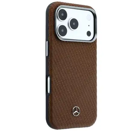Mercedes PU Leather Wood Semi Wrap MagSafe Kryt pre iPhone 17 Pro hnedý