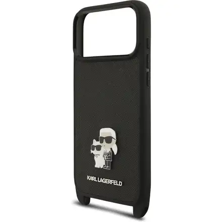 Karl Lagerfeld Saffiano Crossbody Popruh Metal Karl and Choupette kryt iPhone 17 Pro čierny