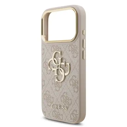 Guess PU Leather 4G Metal Logo Gold Frame kryt iPhone 18 Pro ružový