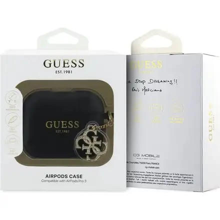 Guess 4G Charm Silikonové Púzdro pre AirPods 3 Pro čierne