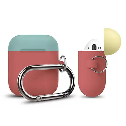 Elago Airpods Silicone Duo Hang Case - Italian Rose/ Coral Blue, Yellow