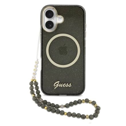 Guess IML Glitter Script Strap MagSafe kryt iPhone 17 čierny