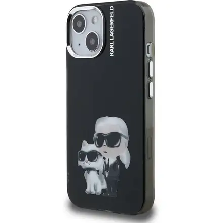 Karl Lagerfeld IML Aquarelle Karl and Choupette kryt iPhone 15 čierny