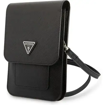 Guess PU Saffiano Triangle Logo Taška na Telefón čierna
