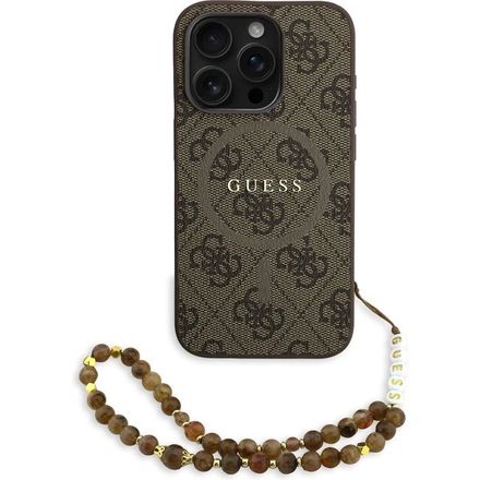 Guess PU Leather 4G Colored Ring Strap MagSafe kryt iPhone 15 Pro Max hnedý