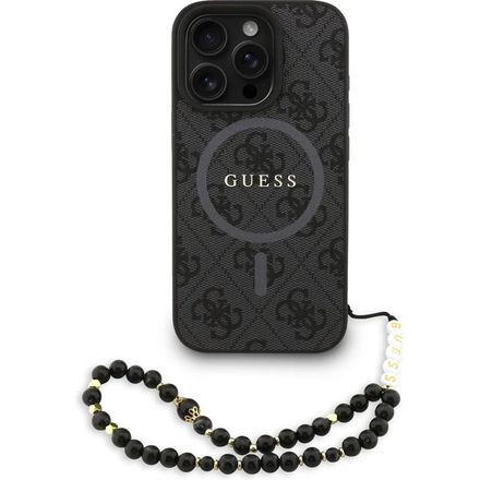 Guess PU Leather 4G Colored Ring Strap MagSafe kryt iPhone 16 Pro čierny