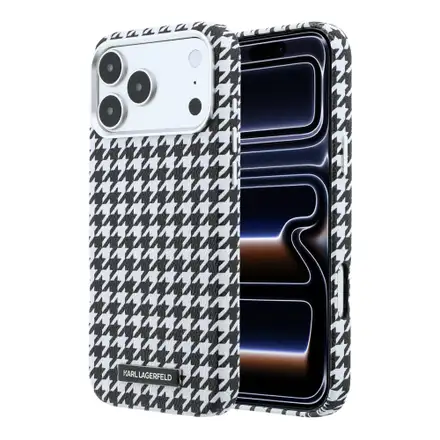 Karl Lagerfeld PU Houndstooth Resin Plate MagSafe kryt iPhone 17 Pro Max čierny