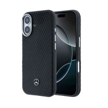 Mercedes PU Leather Wood Semi Wrap MagSafe Kryt pre iPhone 17 čierny