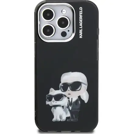 Karl Lagerfeld IML Aquarelle Karl and Choupette kryt iPhone 15 Pro Max čierny
