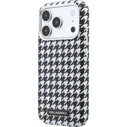 Karl Lagerfeld PU Houndstooth Resin Plate MagSafe kryt iPhone 17 Pro Max čierny