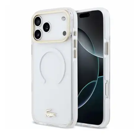 Lacoste PC/TPU Frosted Finish Gold Logo MagSafe kryt iPhone 18 Pro Max priehľadný