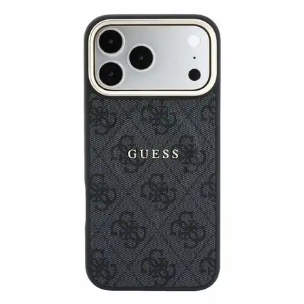 Guess PU Leather 4G Gold Frame Embossed MagSafe kryt iPhone 18 Pro čierny
