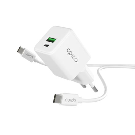 iStores by Epico Ultraboost GaN 20W sieťový adaptér EA20 s 1,2 m USB-C na USB-C kablom - biela