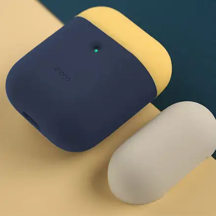 Elago Airpods 2 Silicone Duo Case - Jean Indigo/ White, Yellow