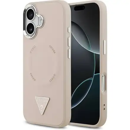 Guess PU Leather Triangle Logo MagSafe kryt iPhone 17 ružový
