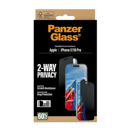 PanzerGlass ochranné sklo UWF 2-Way Privacy pre iPhone 17/16 Pro - Black Frame