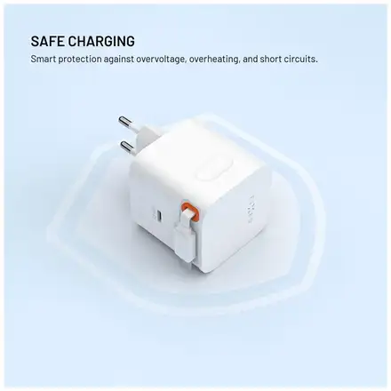FIXED Sieťová GaNnabíjačka s 2xUSB-C výstupom PD 3.0, so samonavýjacím káblom, 65W, biela