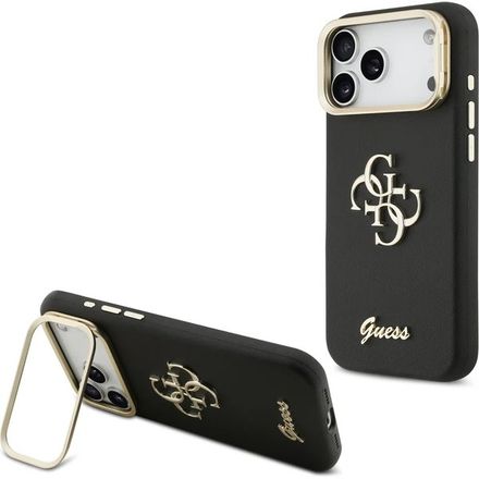 Guess PU Grained 4G Logo Stand Camera Frame kryt iPhone 17 Pro čierny