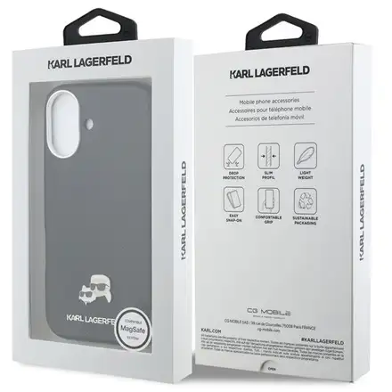 Karl Lagerfeld PU Karl and Choupette Heads Pins MagSafe kryt iPhone 17 čierny