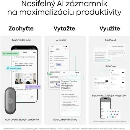 PLAUD Note Pin S Silver - AI hlasový záznamník + náramok a šnúrka na krk