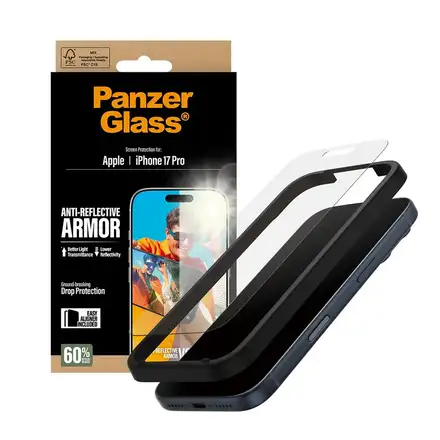 PanzerGlass ochranné sklo Anti-Reflective Armor pre iPhone 17 Pro - Black Frame