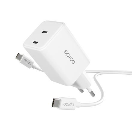 iStores by Epico Ultraboost GaN 45W sieťový adaptér EA45 s 1,2 m USB-C na USB-C kablom - biela