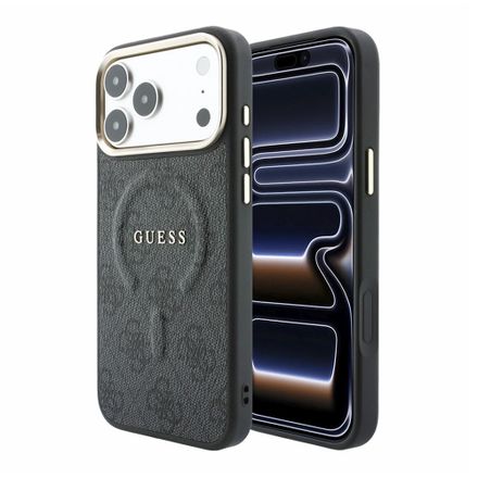 Guess PU Leather 4G Gold Frame Embossed MagSafe kryt iPhone 18 Pro Max čierny