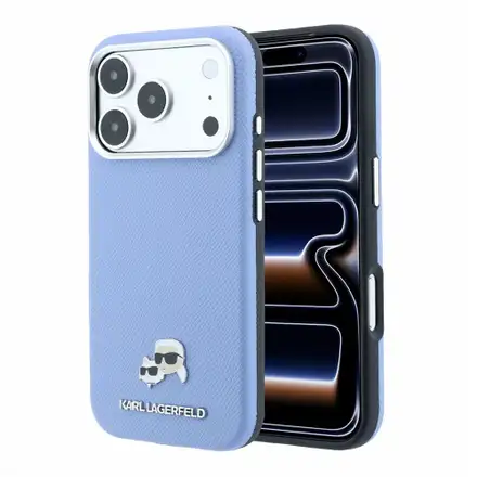 Karl Lagerfeld PU Grained Semi Wrap K&CH Heads Magsafe kryt iPhone 18 Pro Max modrý