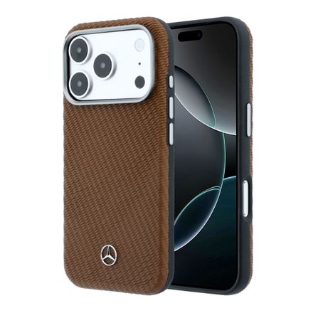 Mercedes PU Leather Wood Semi Wrap MagSafe Kryt pre iPhone 17 Pro Max hnedý